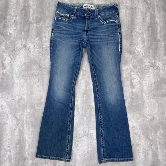Ariat Denim - Ariat REAL Jeans Womens 30S Mid Rise Stretch Entwined Boot Cut Western Ranch